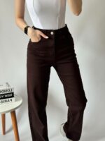 Женские Коричневые Джинсы Трубы Прямого Кроя с Высокой Посадкой