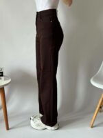 Женские Коричневые Джинсы Трубы Прямого Кроя с Высокой Посадкой