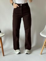 Женские Коричневые Джинсы Трубы Прямого Кроя с Высокой Посадкой