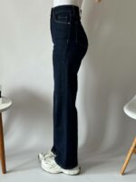 Женские Темно-Синие Джинсы Трубы Прямого Кроя с Высокой Посадкой