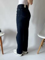 Женские Темно-Синие Джинсы Трубы Прямого Кроя с Высокой Посадкой