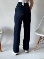 Женские Темно-Синие Джинсы Трубы Прямого Кроя с Высокой Посадкой