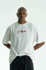 Мужская Хлопковая Белая Футболка Оверсайз с Вышитой Арабской Надписью