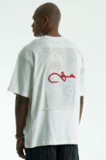 Мужская Хлопковая Белая Футболка Оверсайз с Вышитой Арабской Надписью