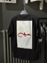 Мужская Хлопковая Черная Футболка Оверсайз с Вышитой Арабской Надписью