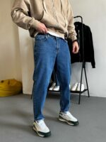 Мужские Свободные Синие Джинсы Мом Батал