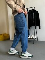 Мужские Свободные Синие Джинсы Мом Батал