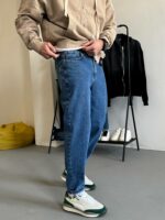 Мужские Свободные Синие Джинсы Мом Батал