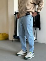 Мужские Свободные Голубые Джинсы Мом Батал