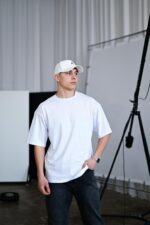 Мужская Белая Футболка Оверсайз Хлопок с Принтом Мишка на Спине