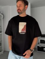 Мужская Черная Футболка «NOT ALL WOUNDS ARE VISIBLE» - Хлопковая Оверсайз с Бархатным Принтом и Вышивкой