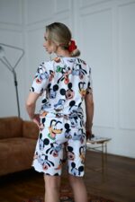 Женский Свободный Белый Летний Костюм Футболка Шорты в Принт