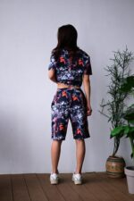 Женский Принтованный Черный Летний Костюм Футболка Шорты Свободного Кроя