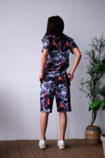 Женский Принтованный Черный Летний Костюм Футболка Шорты Свободного Кроя