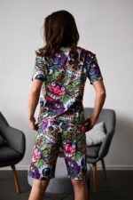 Женский Принтованный Разноцветный Летний Костюм Футболка Шорты Свободного Кроя