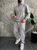 Мужской Базовый Серый Спортивный Костюм Трехнитка Свободного Кроя с Вышивкой