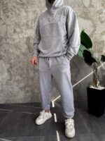 Мужской Базовый Спортивный Костюм Серый Меланж Трехнитка Свободного Кроя с Вышивкой