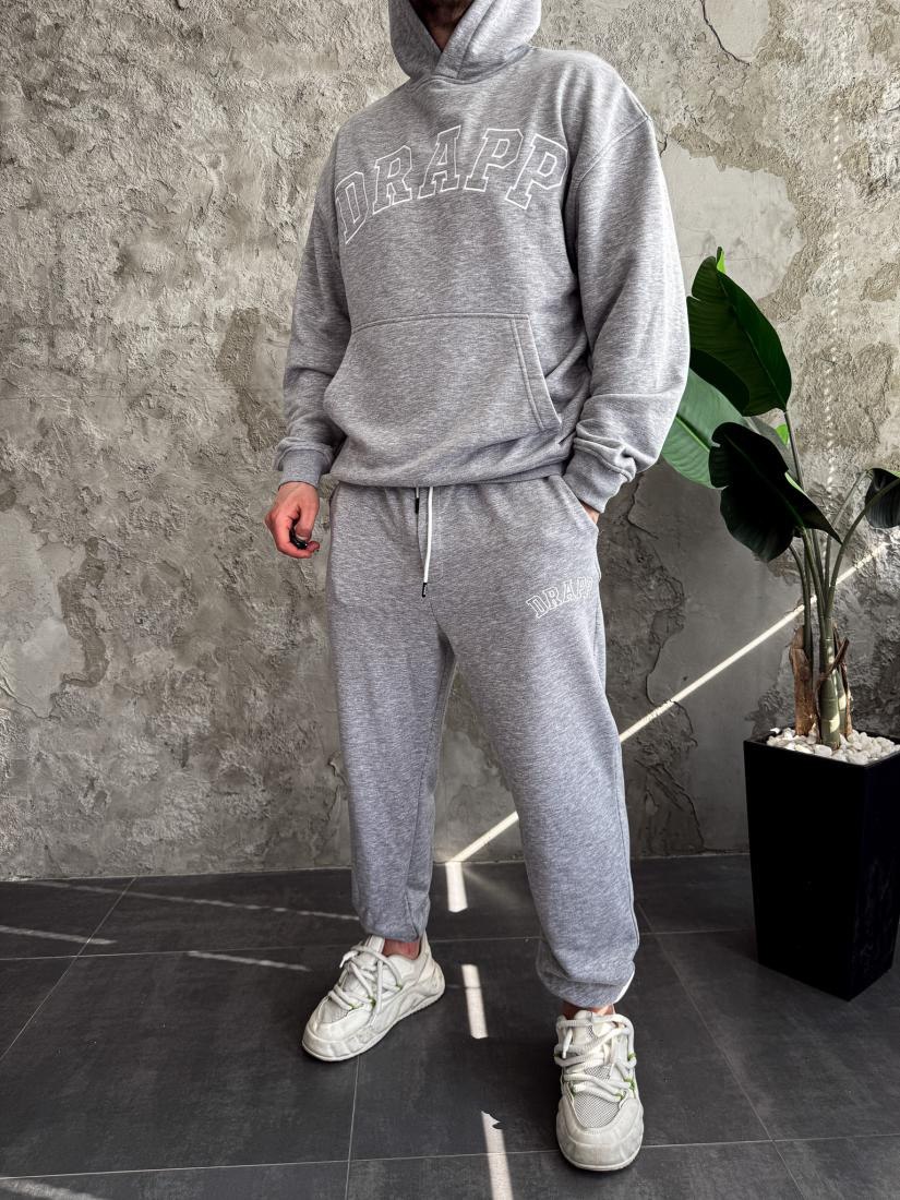 photo_2026-04-05_11-51-12 Мужской Базовый Спортивный Костюм Серый Меланж Трехнитка Свободного Кроя с Вышивкой
