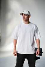 Мужская Белая Футболка Оверсайз Хлопок с Принтом Солнечная Система на Спине