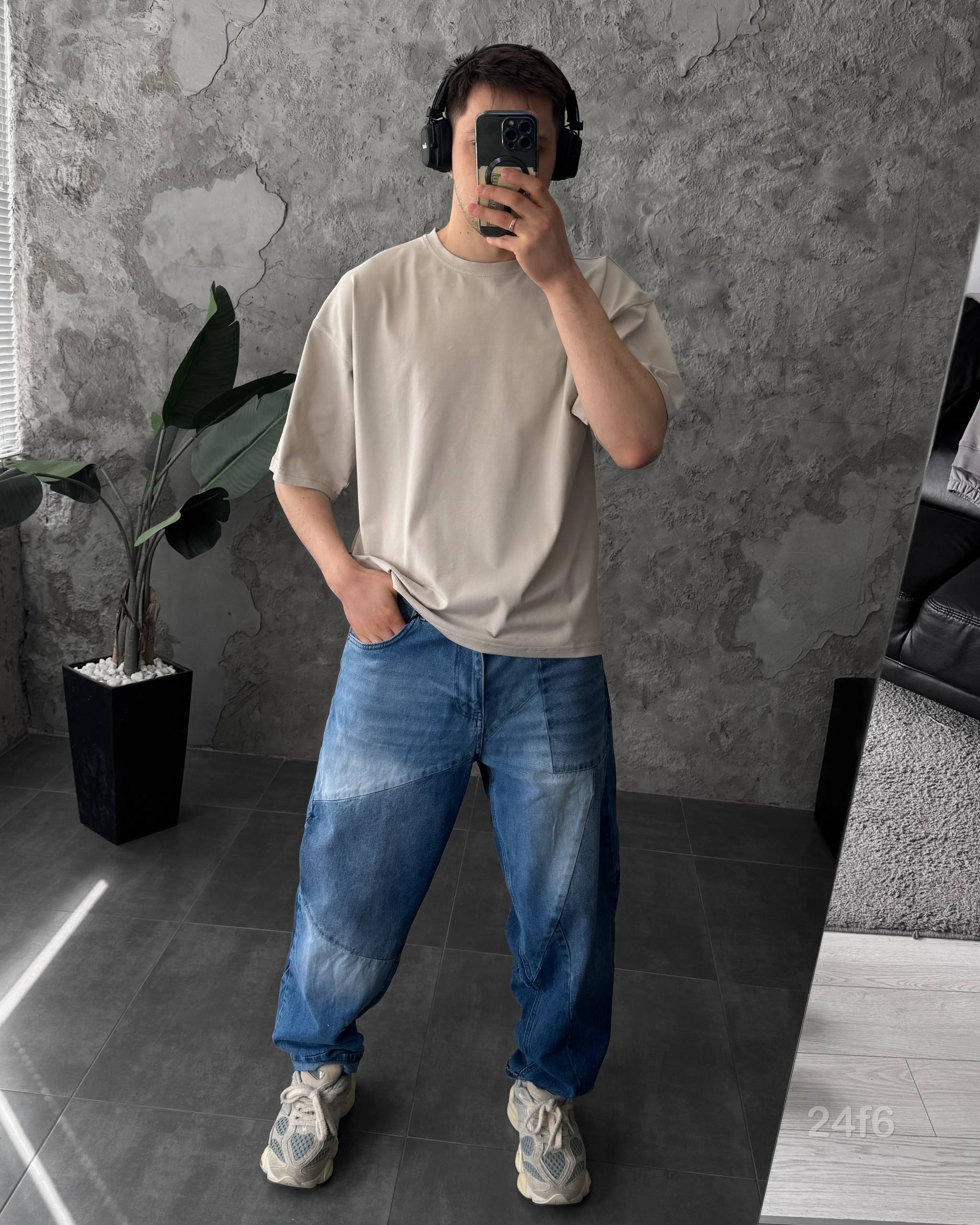 photo_2026-04-06_08-15-06 Мужская Объемная Бежевая Футболка Базовая Однотонная