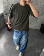 Мужская Объемная Футболка Хаки Базовая Однотонная