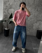 Мужская Объемная Розовая Футболка Базовая Однотонная