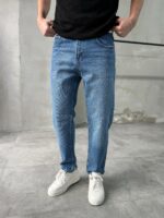 Мужские Свободные Голубые Джинсы Slim Crop