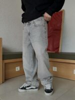 Мужские Свободные Серые Джинсы Baggy