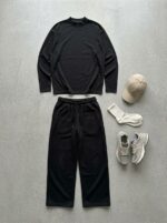 Мужской Базовый Черный Спортивный Костюм Свободного Кроя - Свитшот + Широкие Штаны