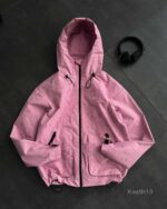 Мужская Розовая Ветровка на Молнии с Гидрофобным Принтом