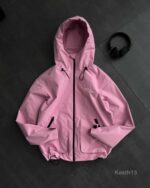 Мужская Розовая Ветровка на Молнии с Гидрофобным Принтом