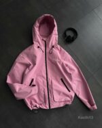 Мужская Розовая Ветровка на Молнии с Гидрофобным Принтом