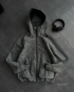 Мужская Темно-Серая Ветровка на Молнии с Гидрофобным Принтом