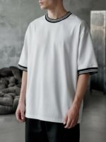 Мужская Белая Футболка Оверсайз - Объемная Базовая с Окантовкой