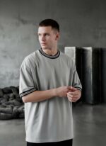 Мужская Футболка Серая Меланж Оверсайз - Объемная Базовая с Окантовкой
