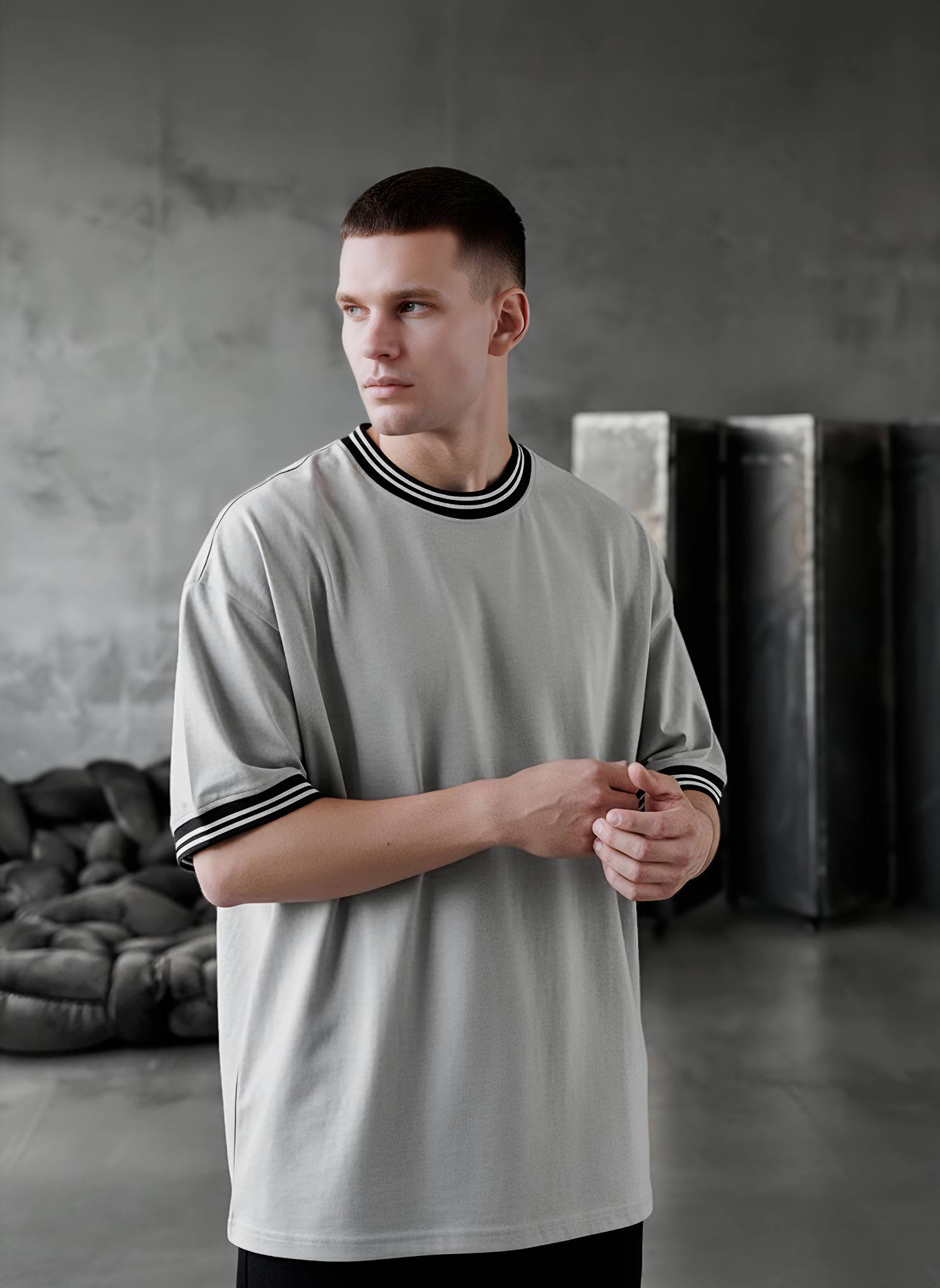 photo_2026-04-09_09-28-22 Мужская Футболка Серая Меланж Оверсайз - Объемная Базовая с Окантовкой