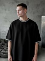 Мужская Черная Футболка Оверсайз - Объемная Базовая с Окантовкой