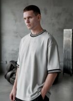 Мужская Футболка Серая Меланж Оверсайз - Объемная Базовая с Окантовкой