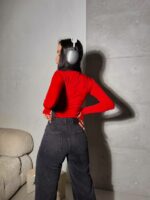 Женское Базовое Красное Боди с Длинными Рукавами и Змейкой под Горло