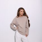 Женский Базовый Бежевый Лонгслив Свободного Кроя