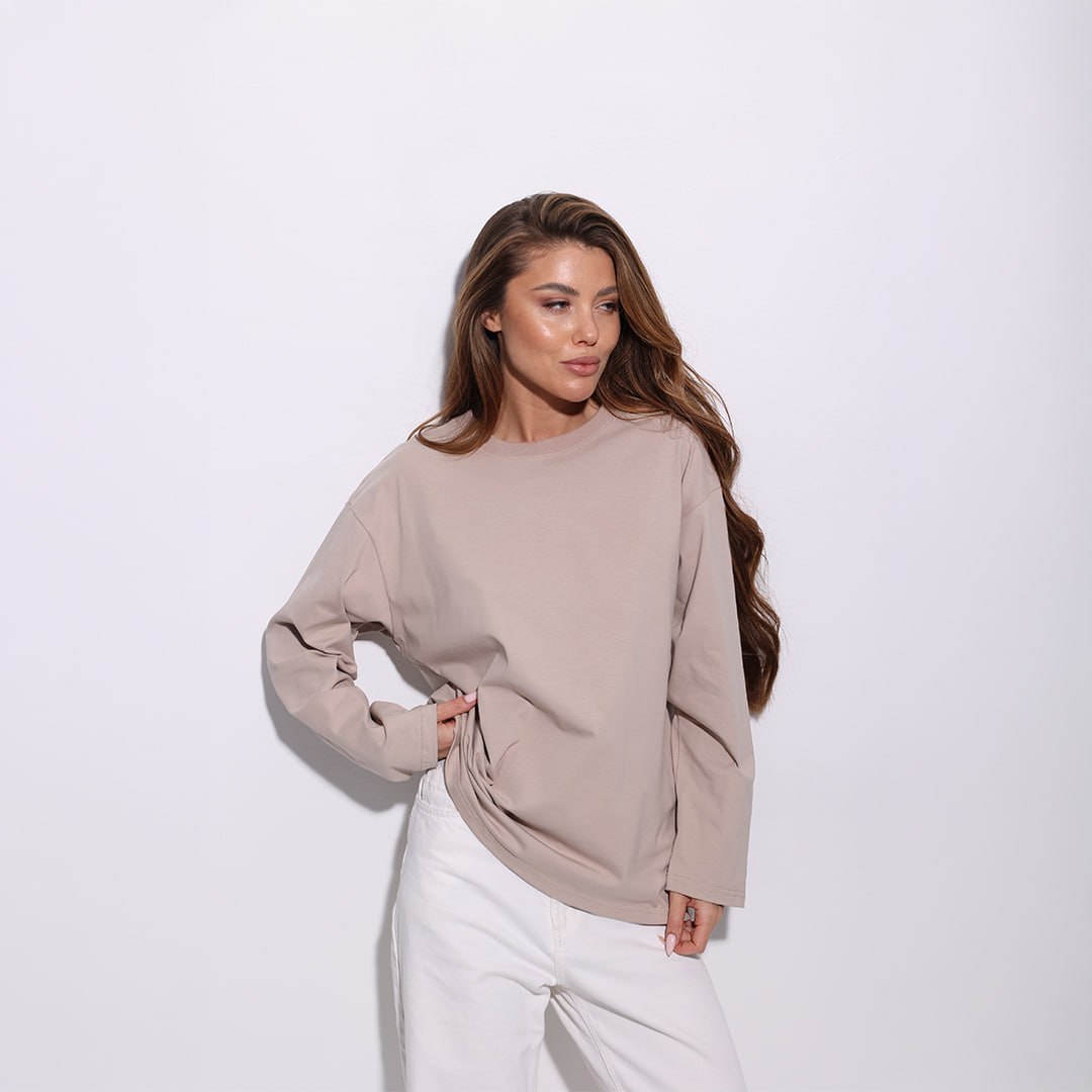 photo_2026-04-10_10-43-28 Женский Базовый Бежевый Лонгслив Свободного Кроя