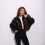 Женская Укороченная Черная Кожаная Куртка Свободного Кроя