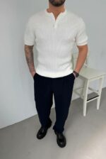 Мужская Классическая Вязаная Белая Футболка в Стиле Old Money