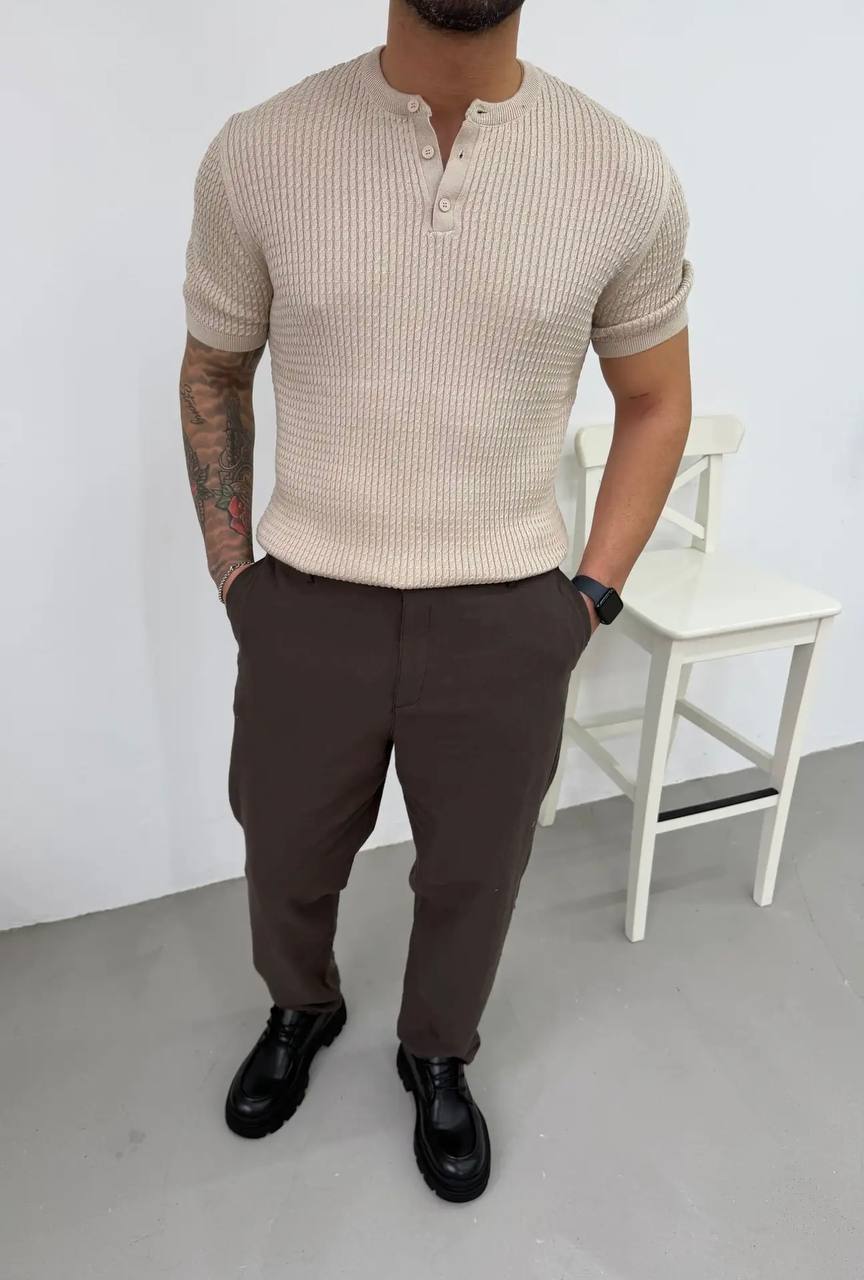 photo_2026-04-11_10-19-28 Мужская Классическая Вязаная Бежевая Футболка в Стиле Old Money