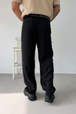 Мужские Классические Широкие Черные Штаны Брюки Багги с Защелками и Стрелками