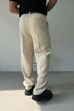 Мужские Классические Широкие Бежевые Штаны Брюки Багги с Защелками и Стрелками