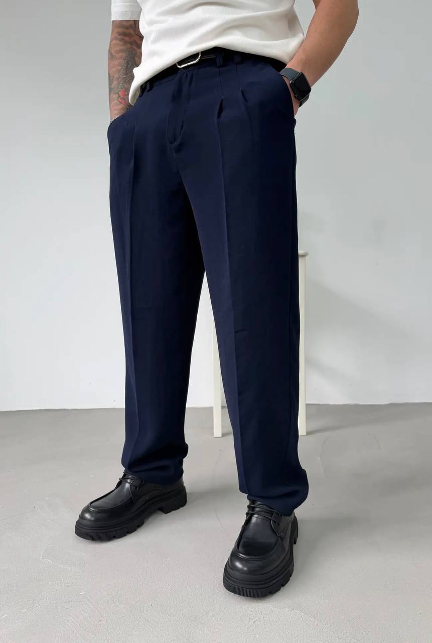 photo_2026-04-12_08-22-28 Мужские Классические Широкие Темно-Синие Штаны Брюки Багги с Защелками и Стрелками