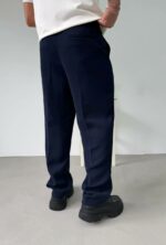 Мужские Классические Широкие Темно-Синие Штаны Брюки Багги с Защелками и Стрелками