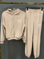 Женский Бежевый Велюровый Костюм - Кофта Зипка на Молнии + Штаны Джоггеры