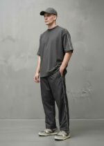 Мужской Базовый Темно-Серый Костюм Свободного Кроя с Кантом - Хлопковая Футболка + Штаны Плащевка
